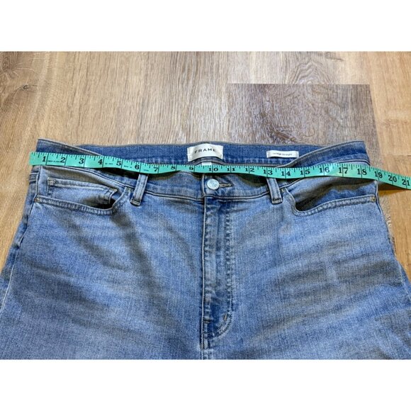 Frame Le High Straight Jeans Size 33 Blue Springs Light Wash Distressed Hem Deni - Picture 4 of 7